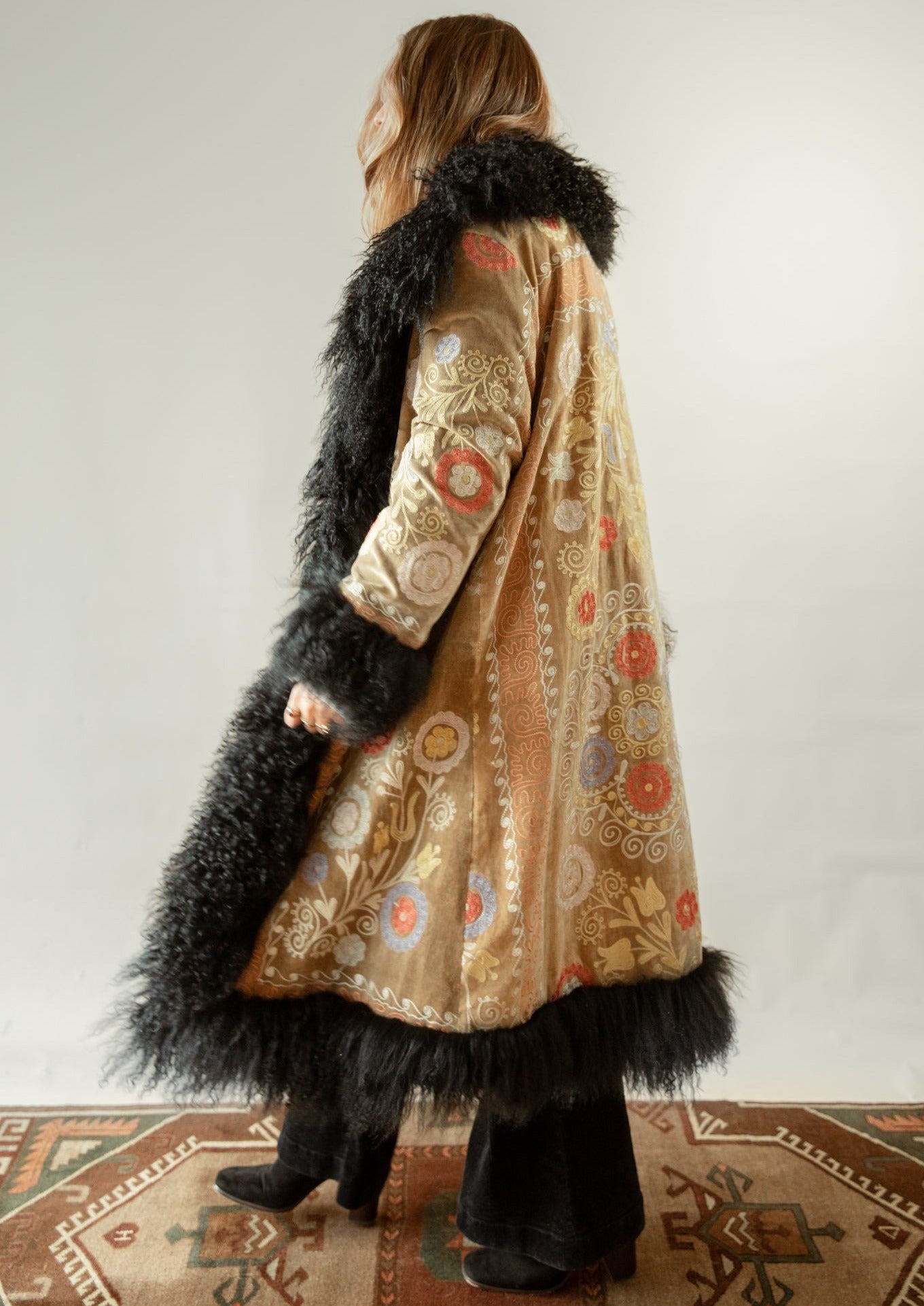 Suzani Embroidered Shearling Trimmed Coat Afgan Coat Vintage 