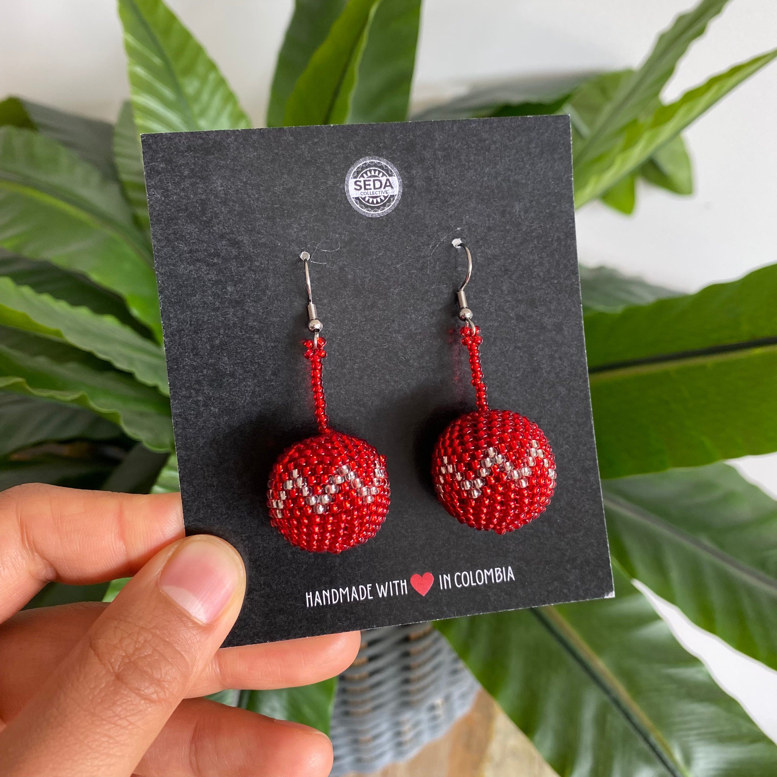 Red on sale bauble earrings